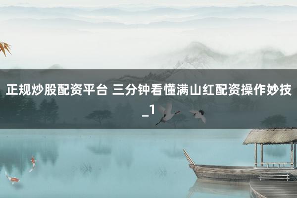 正规炒股配资平台 三分钟看懂满山红配资操作妙技_1