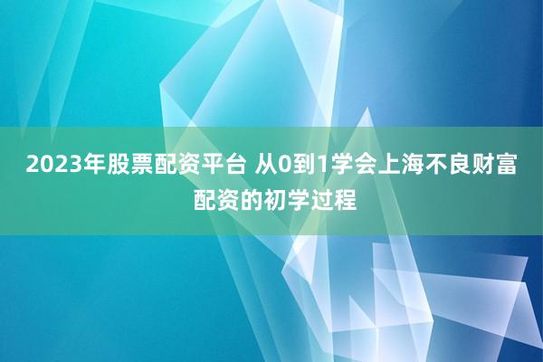 2023年股票配资平台 从0到1学会上海不良财富 配资的初学过程