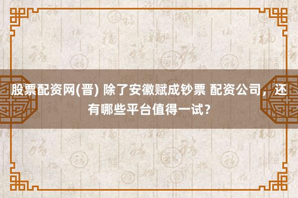 股票配资网(晋) 除了安徽赋成钞票 配资公司，还有哪些平台值得一试？