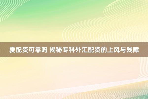 爱配资可靠吗 揭秘专科外汇配资的上风与残障