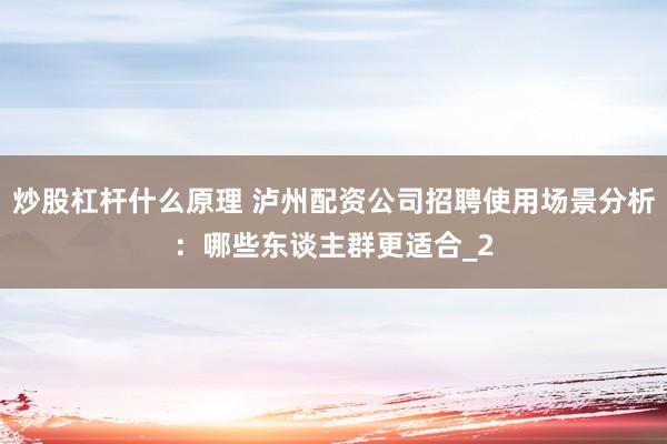 炒股杠杆什么原理 泸州配资公司招聘使用场景分析:哪些东谈主群更适合_2