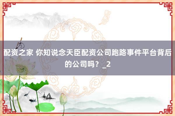 配资之家 你知说念天臣配资公司跑路事件平台背后的公司吗？_2