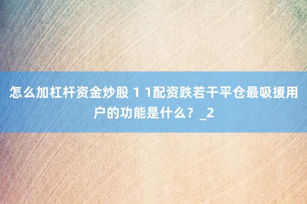 怎么加杠杆资金炒股 1 1配资跌若干平仓最吸援用户的功能是什么？_2