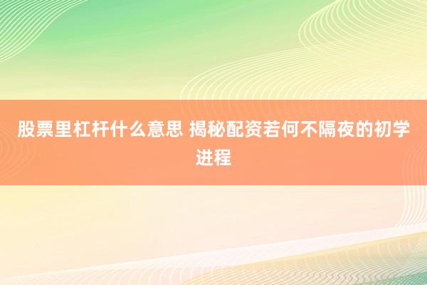 股票里杠杆什么意思 揭秘配资若何不隔夜的初学进程