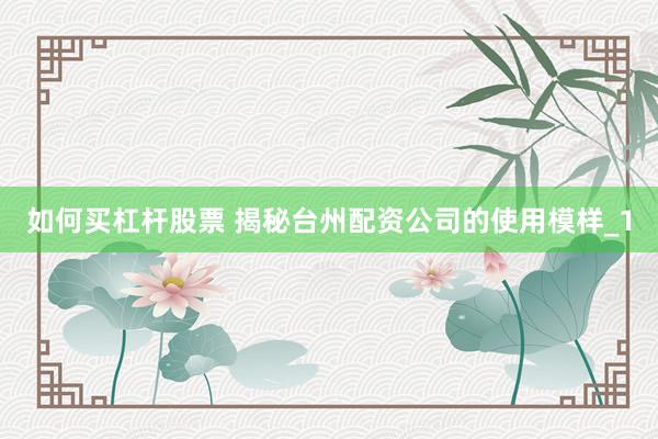 如何买杠杆股票 揭秘台州配资公司的使用模样_1