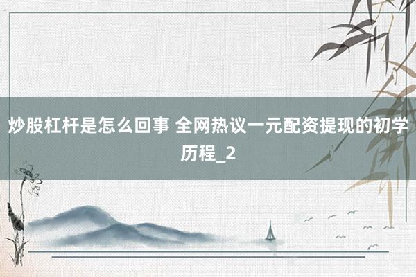 炒股杠杆是怎么回事 全网热议一元配资提现的初学历程_2