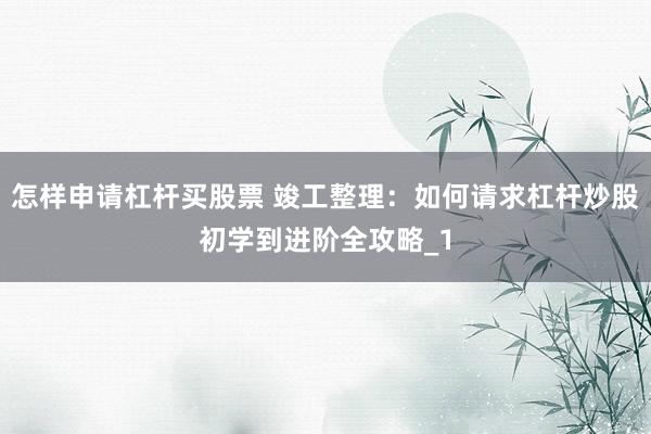怎样申请杠杆买股票 竣工整理：如何请求杠杆炒股初学到进阶全攻略_1