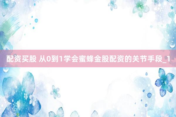 配资买股 从0到1学会蜜蜂金股配资的关节手段_1
