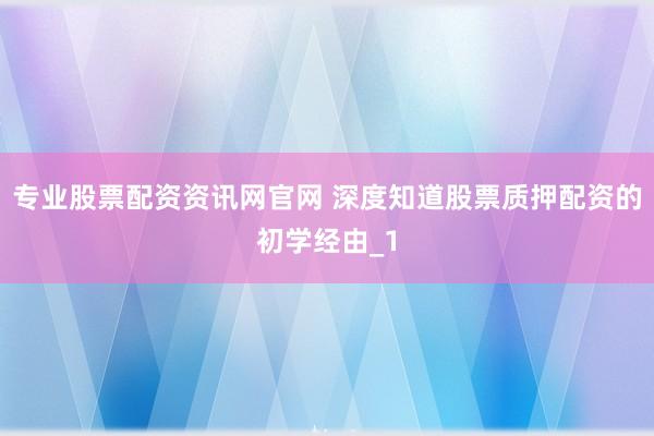 专业股票配资资讯网官网 深度知道股票质押配资的初学经由_1