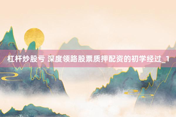 杠杆炒股亏 深度领路股票质押配资的初学经过_1