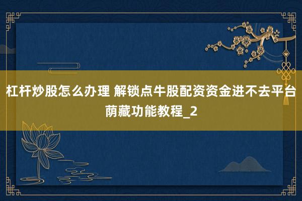 杠杆炒股怎么办理 解锁点牛股配资资金进不去平台荫藏功能教程_2