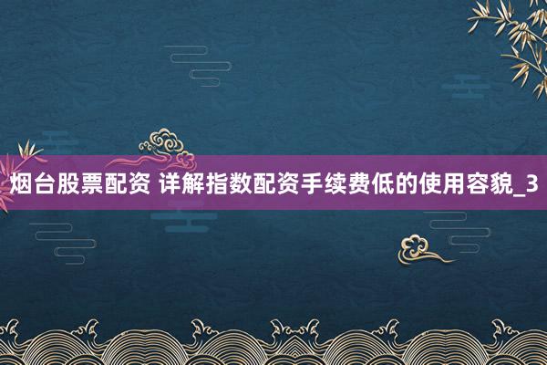烟台股票配资 详解指数配资手续费低的使用容貌_3