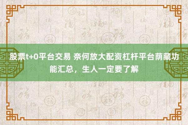 股票t+0平台交易 奈何放大配资杠杆平台荫藏功能汇总，生人一定要了解
