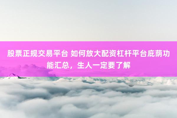 股票正规交易平台 如何放大配资杠杆平台庇荫功能汇总，生人一定要了解