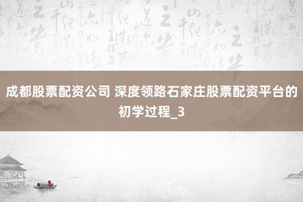 成都股票配资公司 深度领路石家庄股票配资平台的初学过程_3
