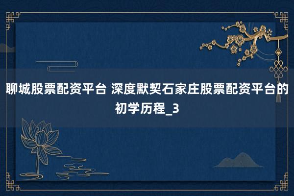 聊城股票配资平台 深度默契石家庄股票配资平台的初学历程_3