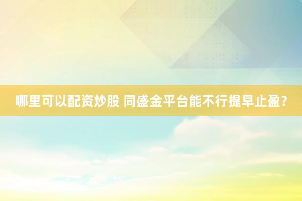 哪里可以配资炒股 同盛金平台能不行提早止盈？